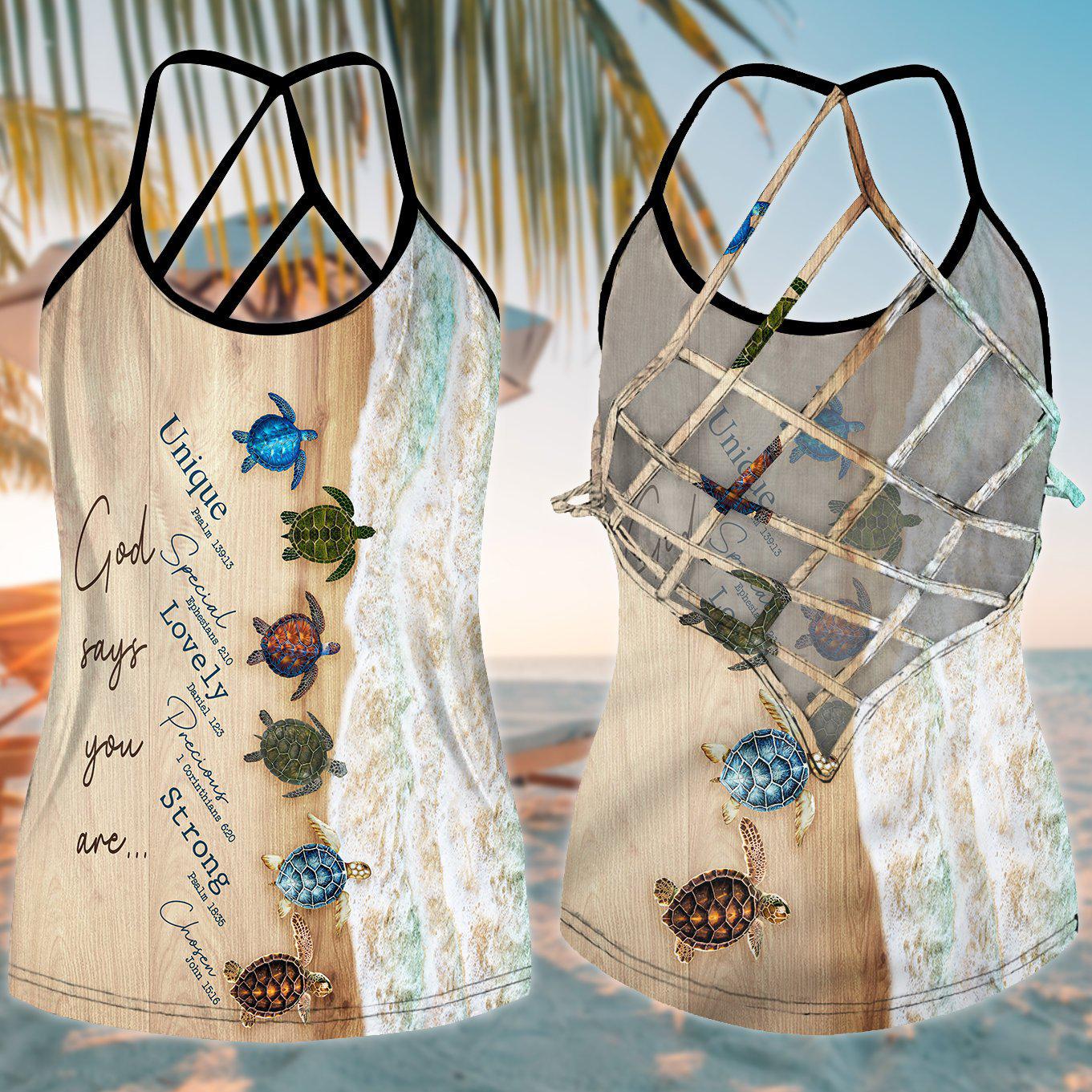 Turtle Loves Beach Ocean Love Hollow Tank Top For Ocean Lovers And Weekend Wear