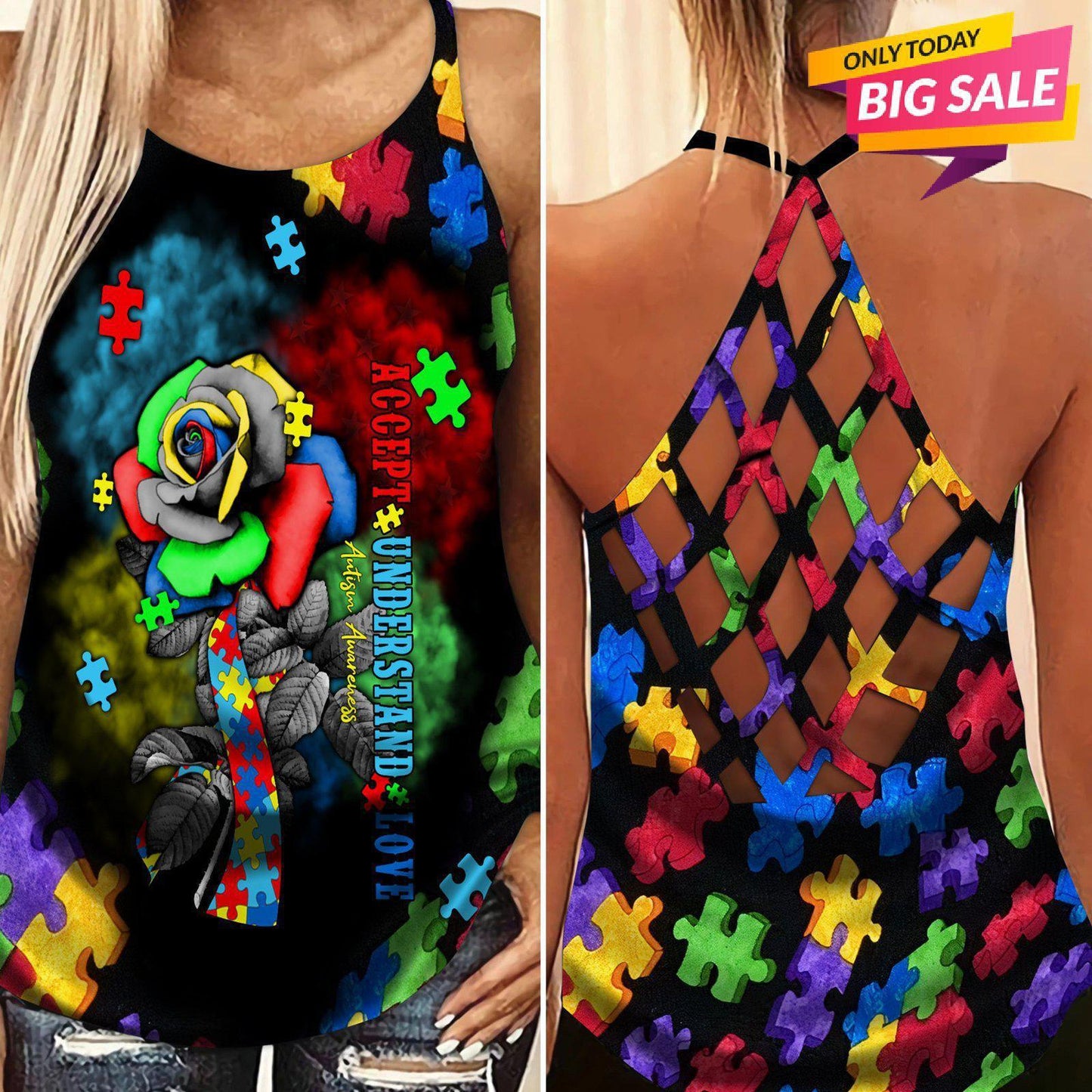 Autism Love Hollow Tank Top For Awareness Activities And Festivals