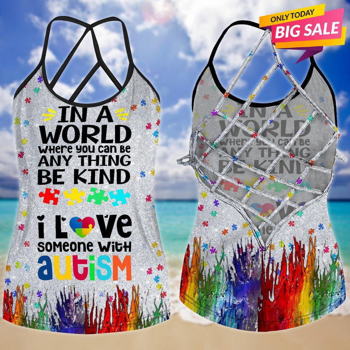 Autism Love Hollow Tank Top For Activewear And Casual Everyday Style