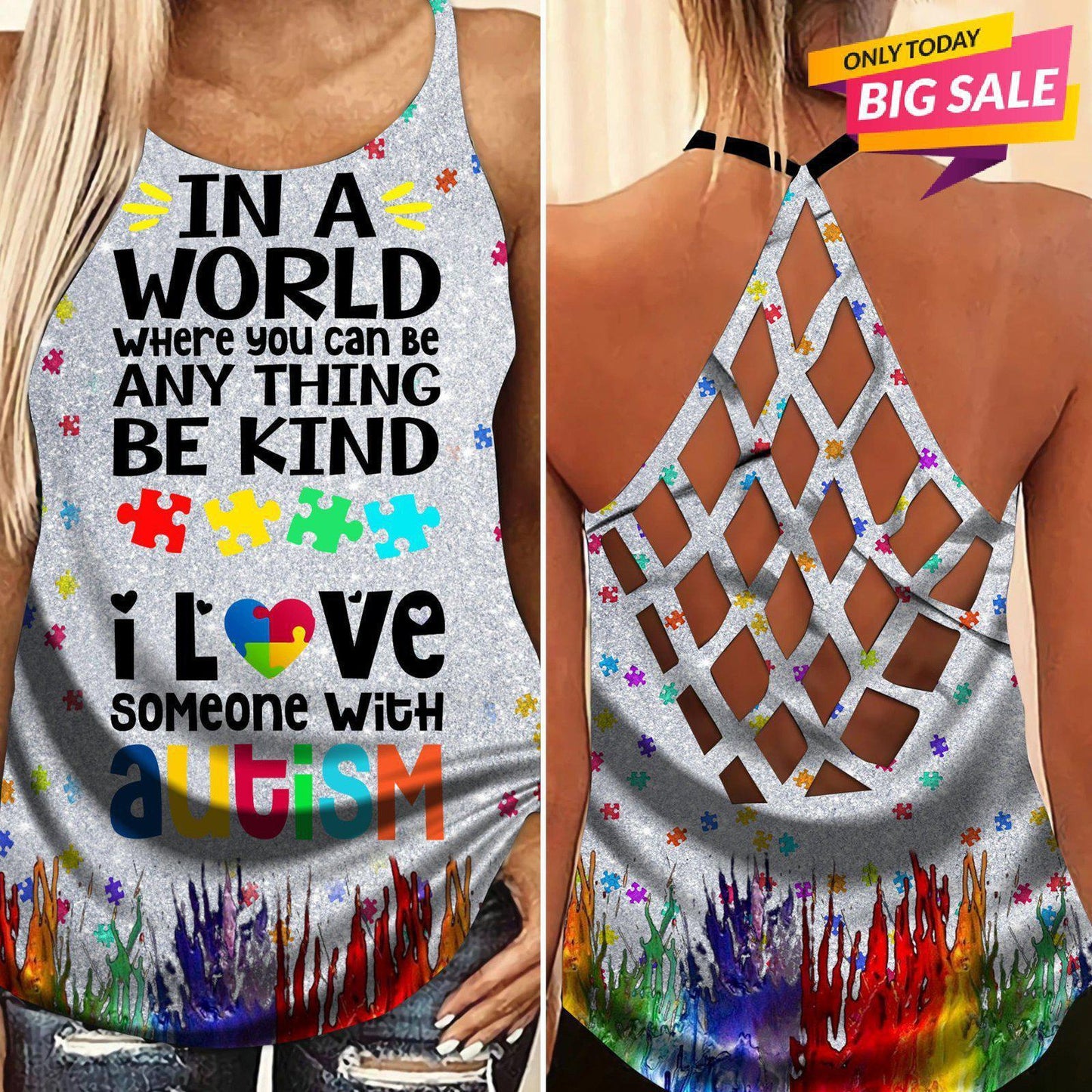 Autism Love Hollow Tank Top For Activewear And Casual Everyday Style