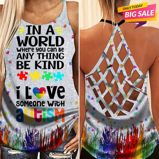 Autism Love Hollow Tank Top For Activewear And Casual Everyday Style