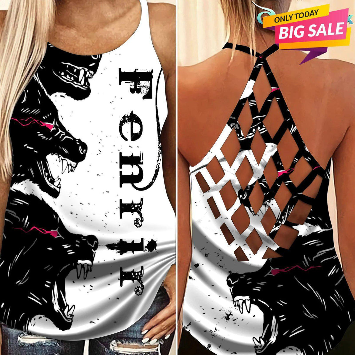 Viking Strength Hollow Tank Top For Festival Events And Casual Styling
