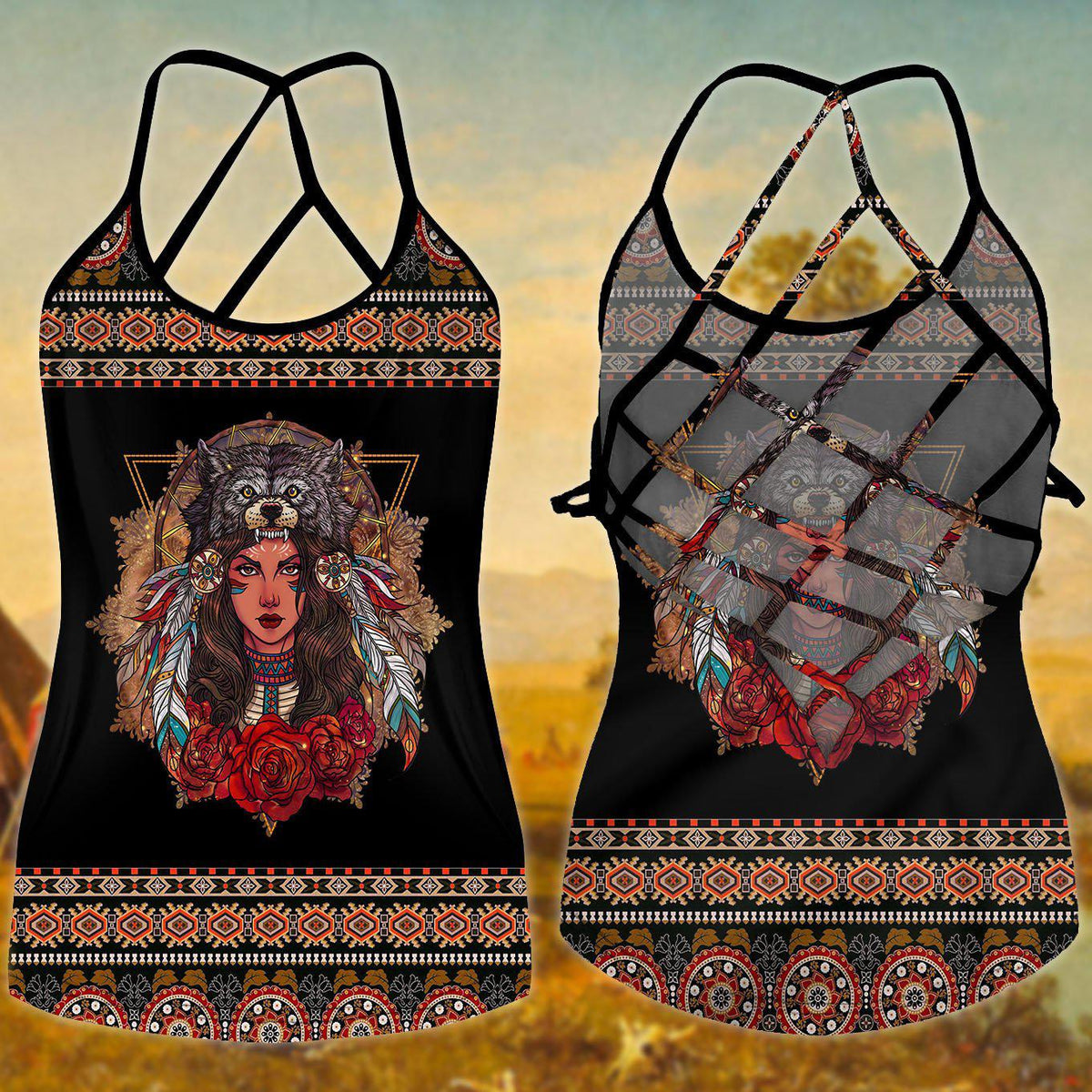 Native Wolf Woman Rose Hollow Tank Top For Yoga Practice And Summer Outings