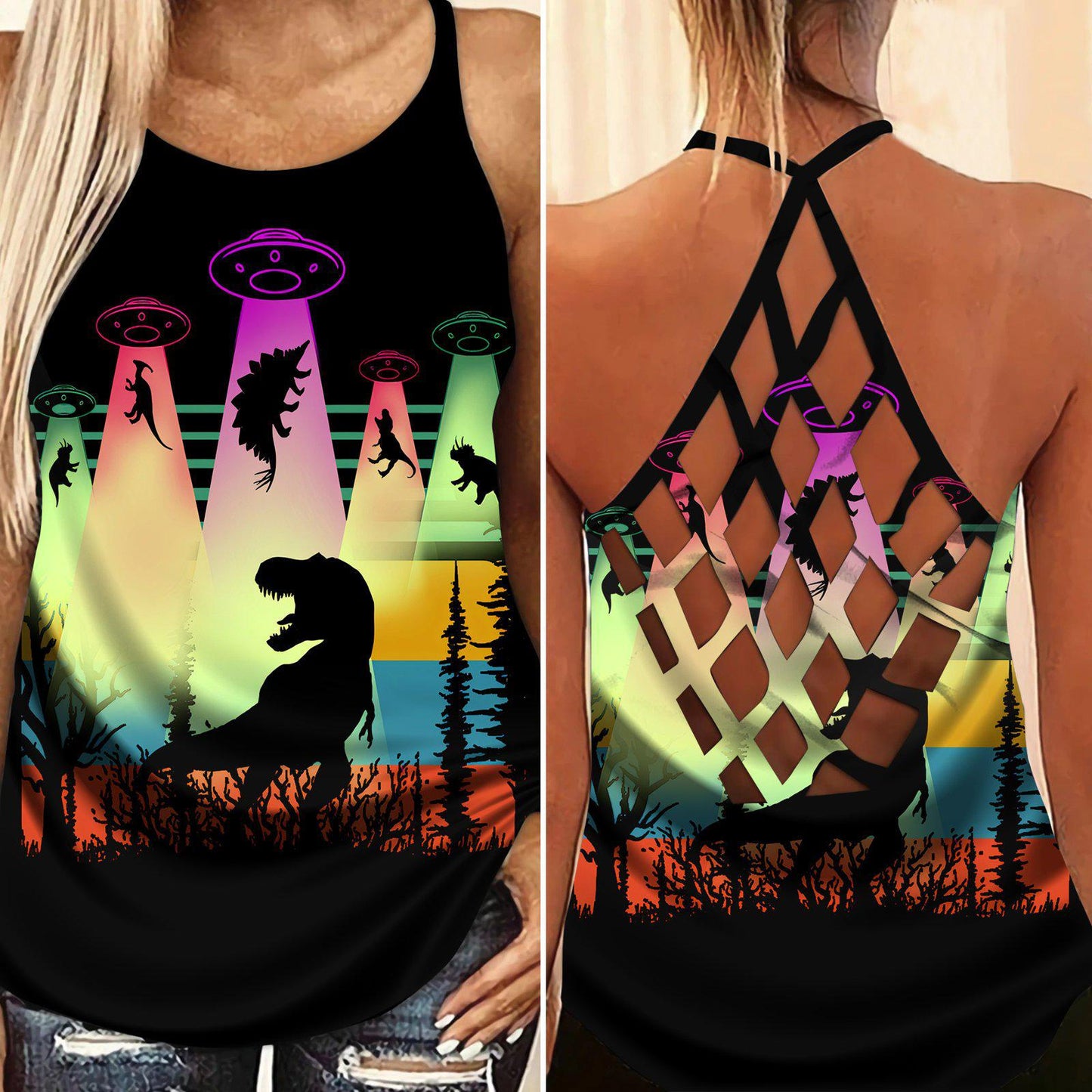 Dinosaurs Peace Life Hollow Tank Top For Fitness Training And Travel