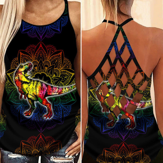 Dinosaurs Peace Life Hollow Tank Top For Workout Classes And Relaxed Style