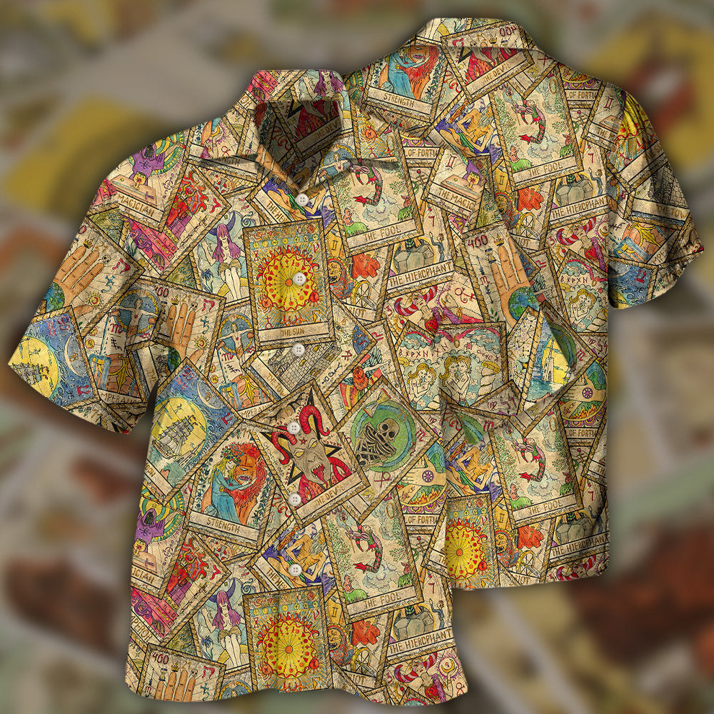 Mystical Vintage Tarot Card Design Hawaiian Shirt For Coastal Travel, Casual Events, And Comfortable Summer Wear