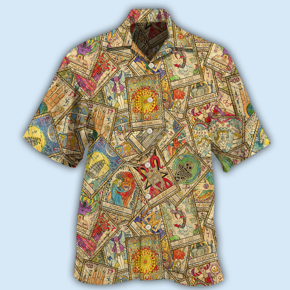 Mystical Vintage Tarot Card Design Hawaiian Shirt For Coastal Travel, Casual Events, And Comfortable Summer Wear
