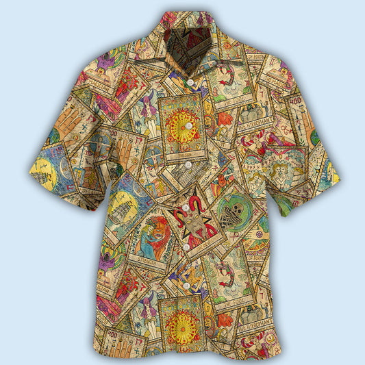Mystical Vintage Tarot Card Design Hawaiian Shirt For Coastal Travel, Casual Events, And Comfortable Summer Wear