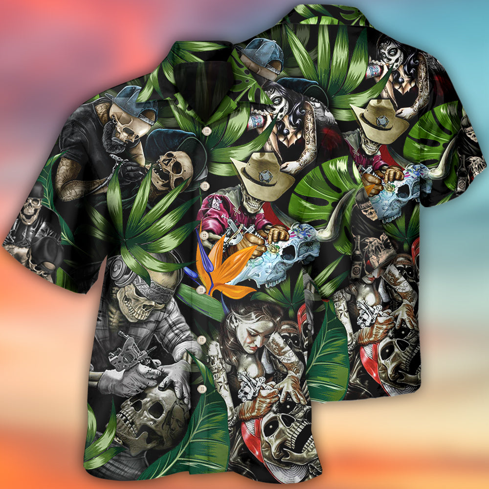 Skull Tattoo Girl Hawaiian Shirt Pattern View For Relaxed Warm Weather Outfits