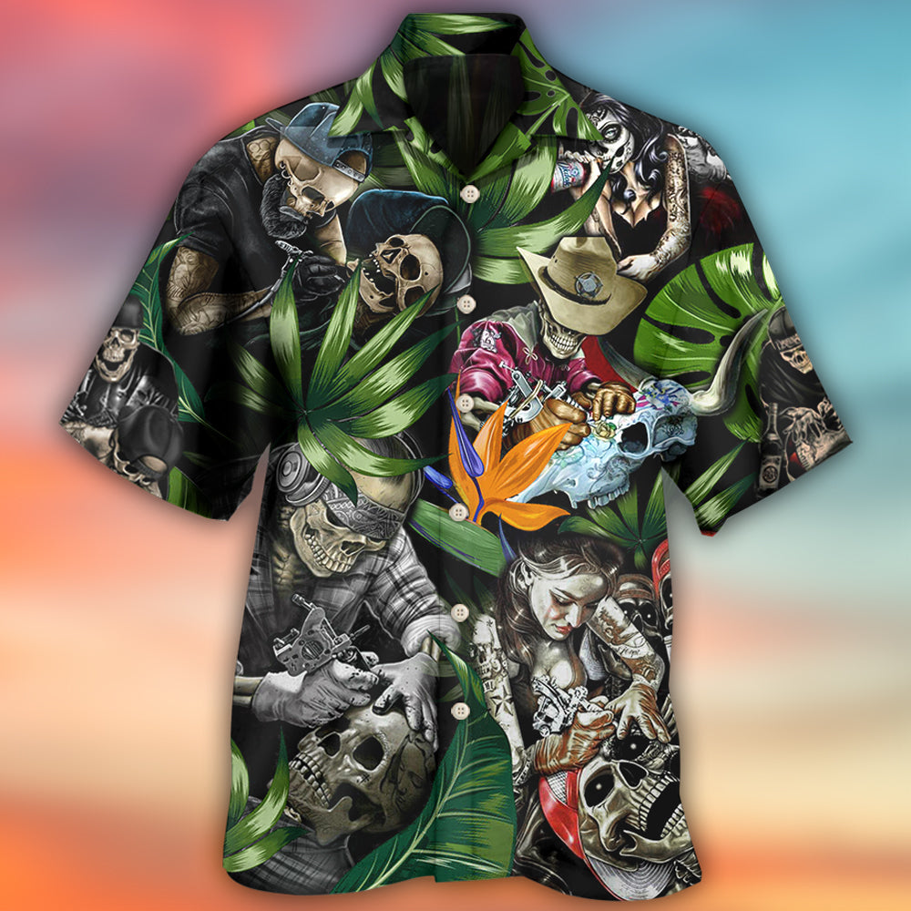 Skull Tattoo Girl Hawaiian Shirt For Summer Vacation And Beach Travel