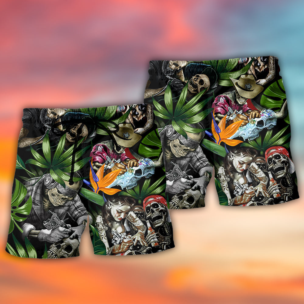 Tattoo Skull With Girl Beach Shorts For Outdoor Adventures And Thoughtful Seasonal Gifts
