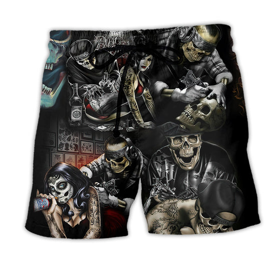 Tattoo Skull Beach Shorts For Warm Weather Outings And Leisure And Relaxation