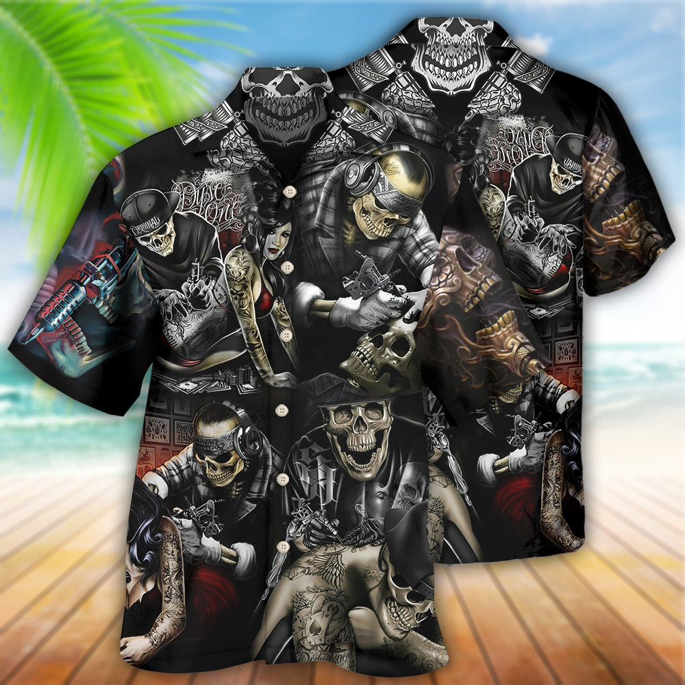 Skull Tattoo Hawaiian Shirt Artwork View For Coastal Escapes And Resort Style