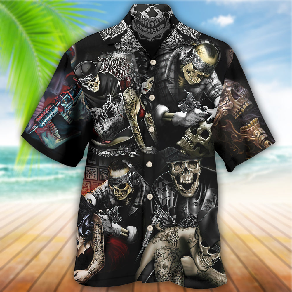 Skull Tattoo Hawaiian Shirt For Summer Events And Casual Outdoor Wear