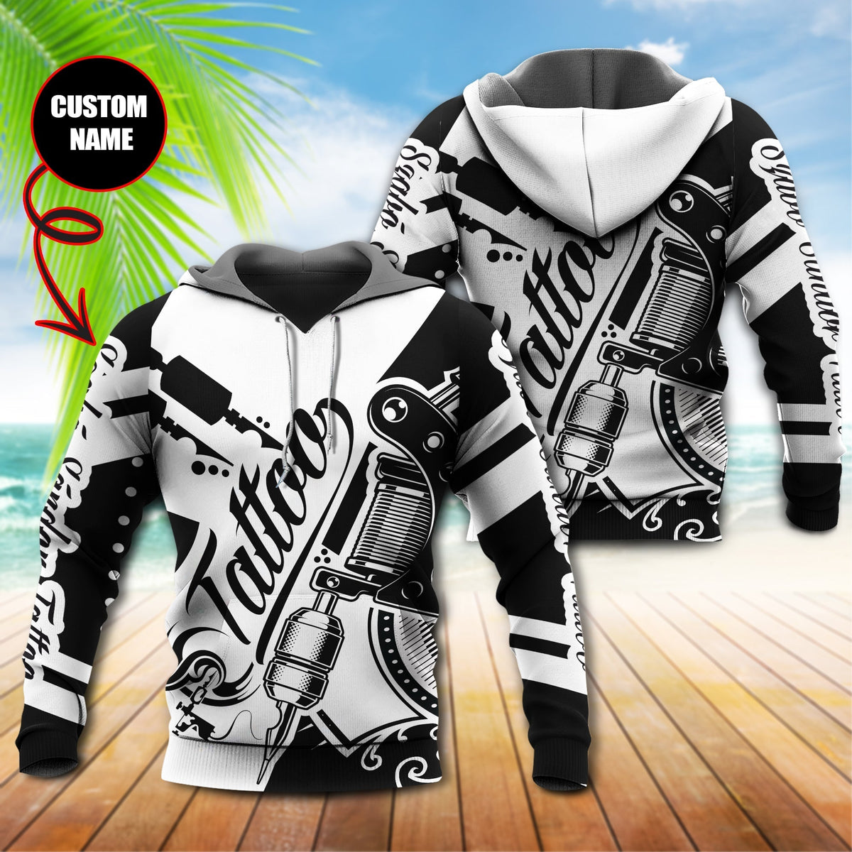 Black White Classic Tattoo Personalized Hoodie For Everyday Streetwear Seasonal Travel And Gift Giving