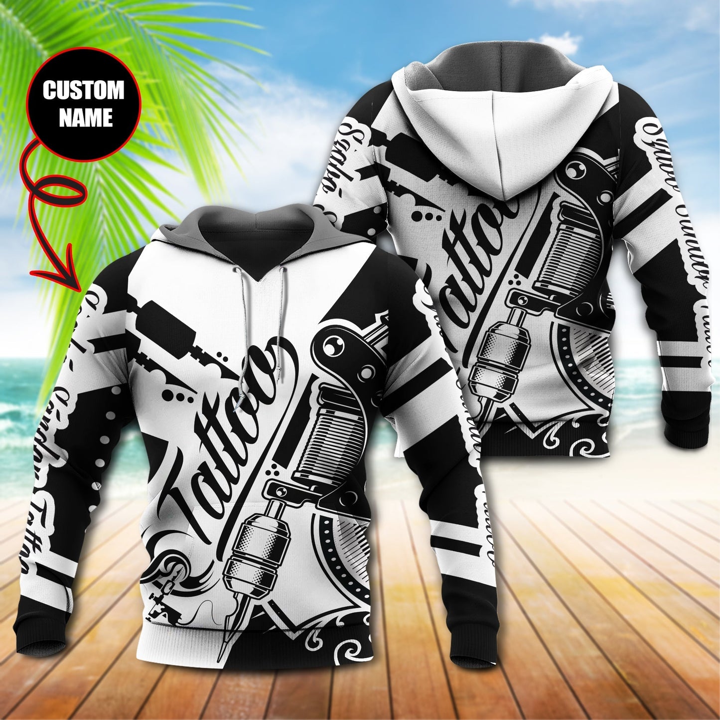 Black White Classic Tattoo Personalized Hoodie For Everyday Streetwear Seasonal Travel And Gift Giving