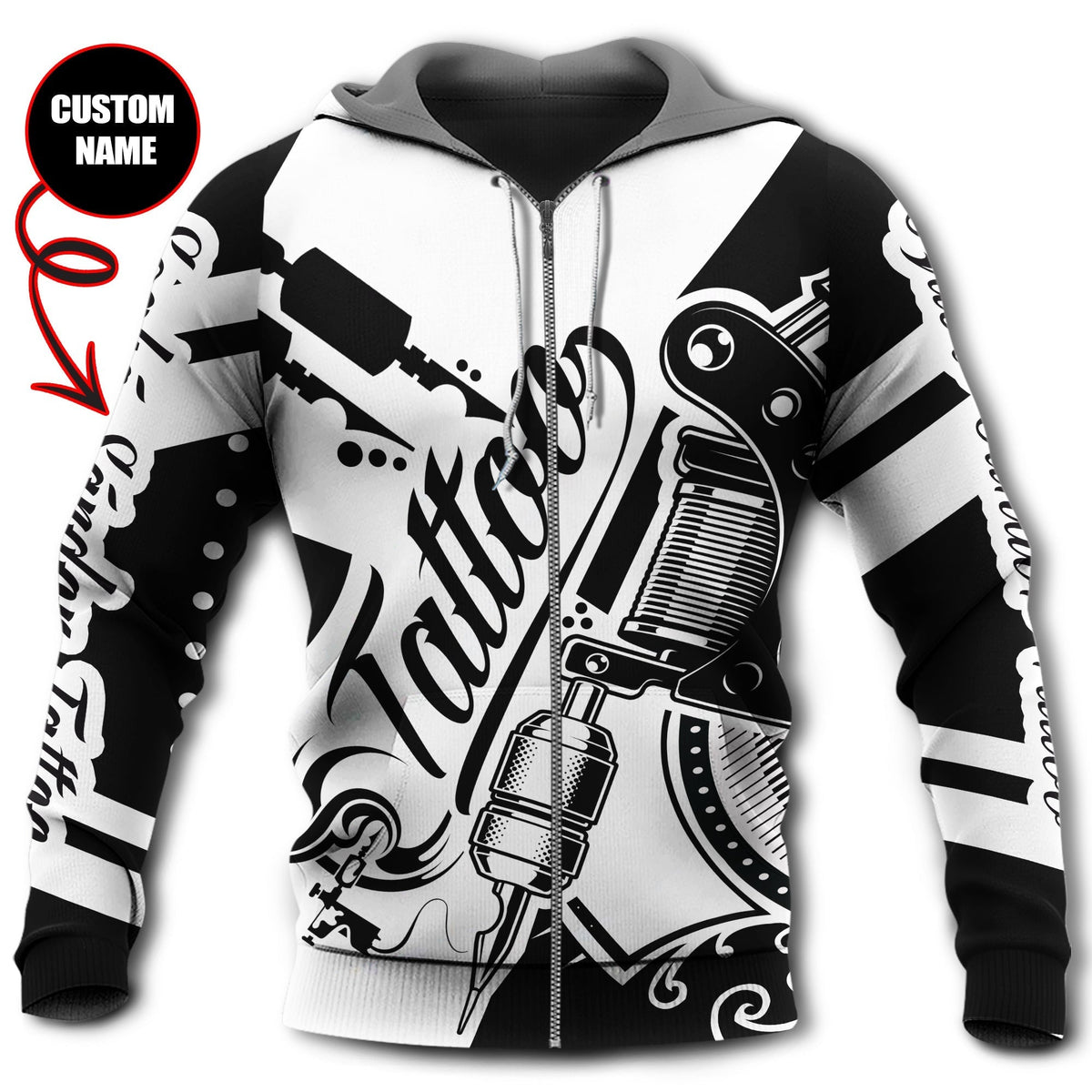 Black White Classic Tattoo Personalized Hoodie For Everyday Streetwear Seasonal Travel And Gift Giving