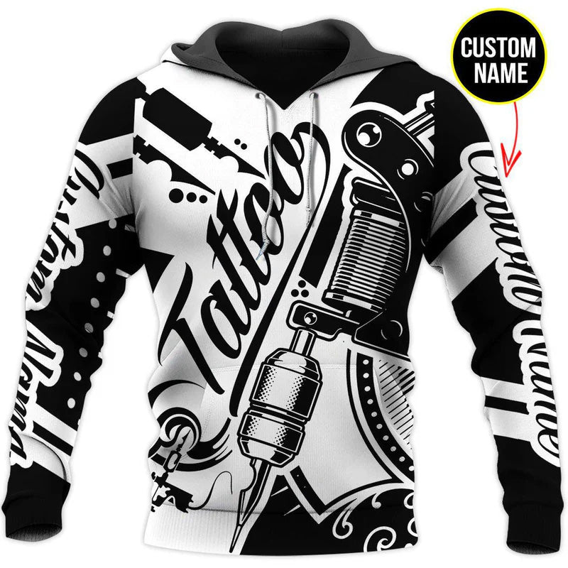 Black White Tattoo Hoodie For Casual Street Style Travel And Daily Comfort