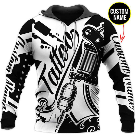 Black White Tattoo Hoodie For Casual Street Style Travel And Daily Comfort