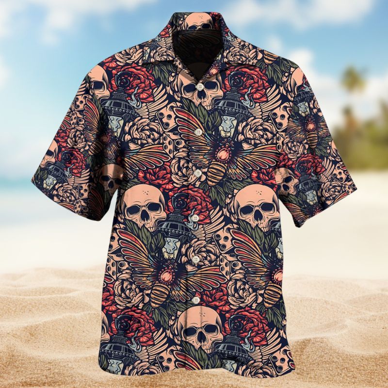 Tattoo Skull Christmas Hawaiian Shirt For Island Vacations, Resort Wear, And Relaxed Seasonal Style