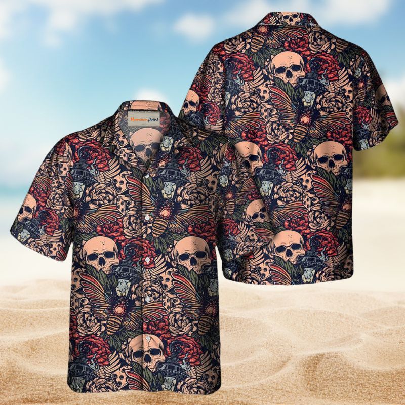 Tattoo Skull Christmas Hawaiian Shirt For Island Vacations, Resort Wear, And Relaxed Seasonal Style