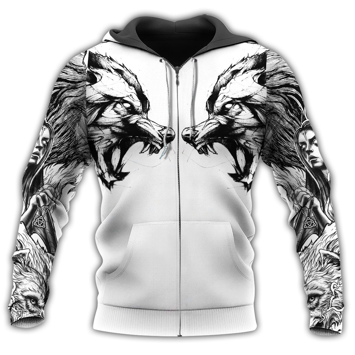 Tattoo Wolf Symmetry Hoodie For Pet Enthusiasts Weekend Outings And Relaxed Daily Style
