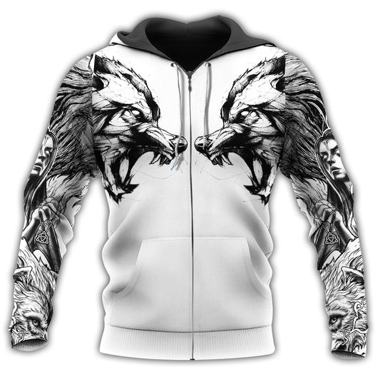 Tattoo Wolf Symmetry Hoodie For Pet Enthusiasts Weekend Outings And Relaxed Daily Style