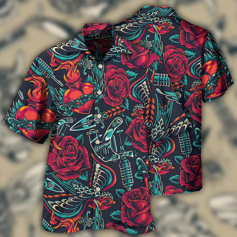 Tattoo Rose Heart Hawaiian Shirt For Beach Days, Summer Outings, And Thoughtful Gift Giving