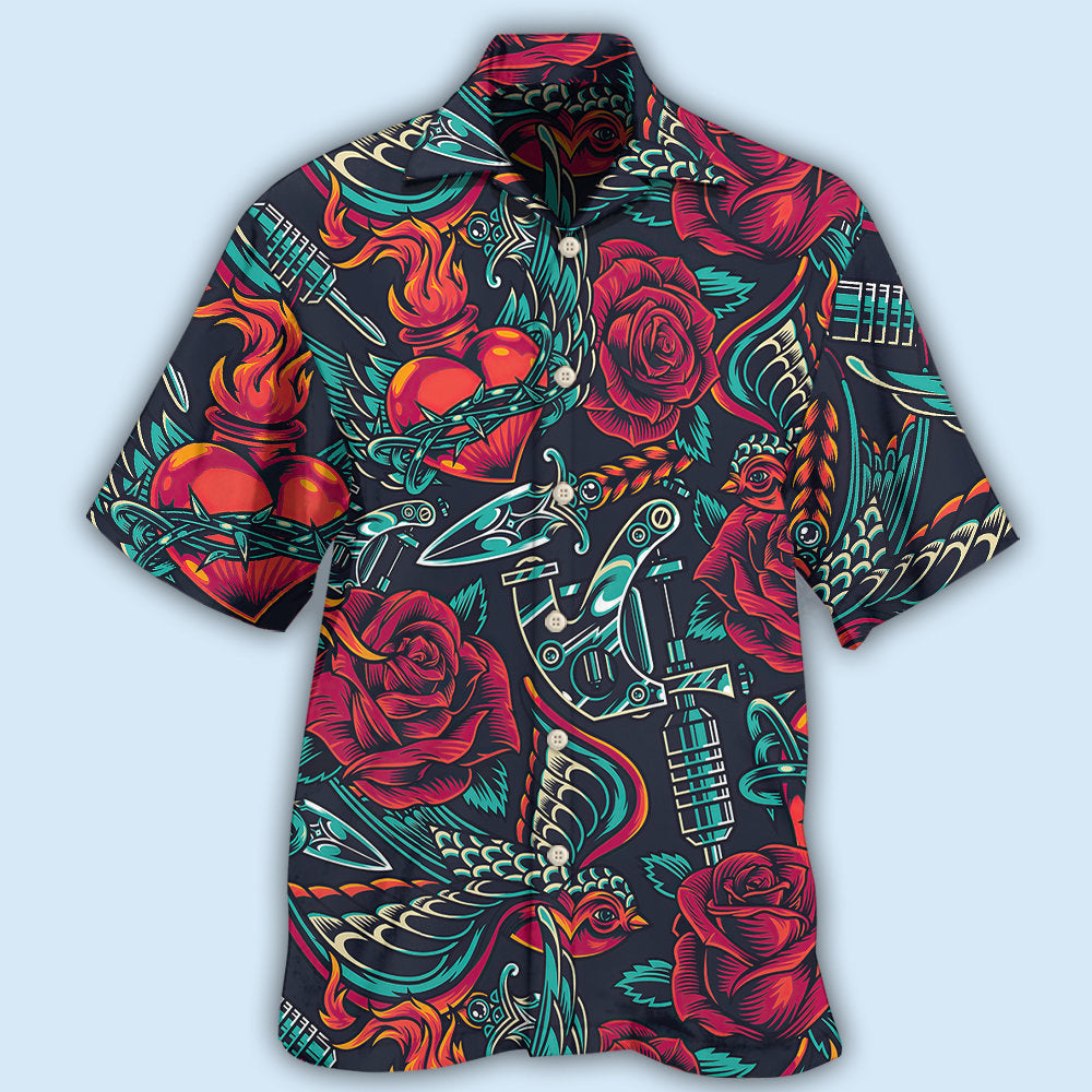 Tattoo Rose Heart Hawaiian Shirt For Beach Days, Summer Outings, And Thoughtful Gift Giving