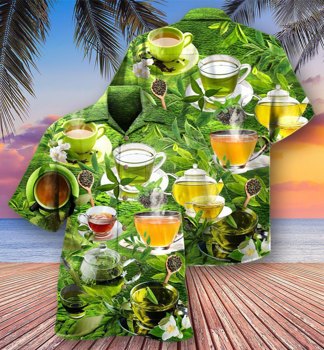 Green Tea Hawaiian Shirt With All Over Print For Resort Getaways Summer Adventures And Casual Gifting