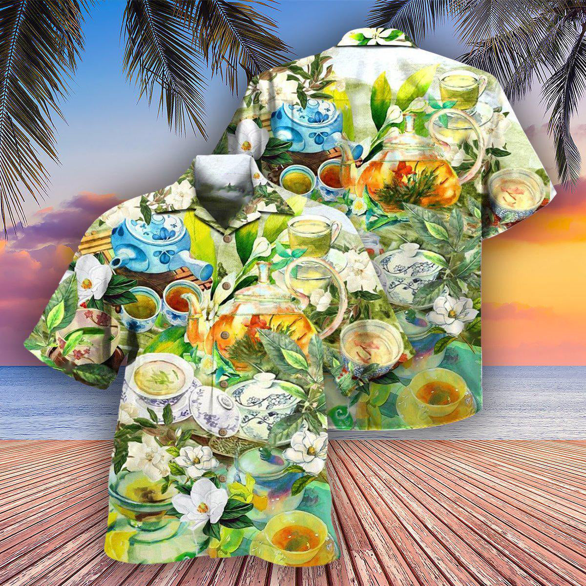 Tea Hawaiian Shirt With All Over Print For Resort Getaways Summer Adventures And Casual Gifting