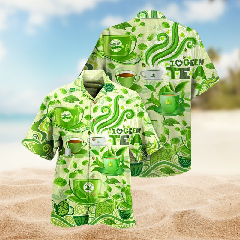 Tea Green Hawaiian Shirt For Resort Trips, Coastal Parties, And Warm Weather Style