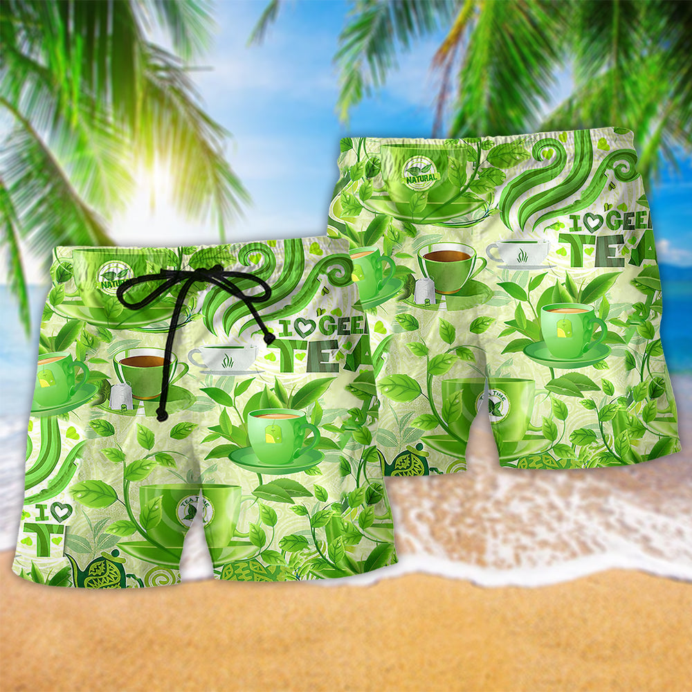 Green Tea Love Minimal Lifestyle Beach Shorts Print Detail For Beach Activities And Vacation Wear