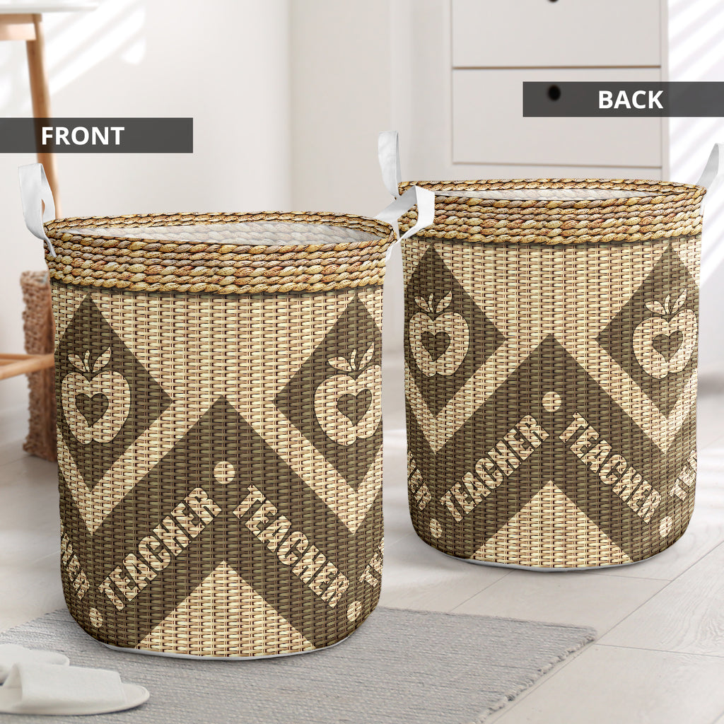 Teacher Wicker Texture Laundry Basket For Bathroom Bedroom Storage