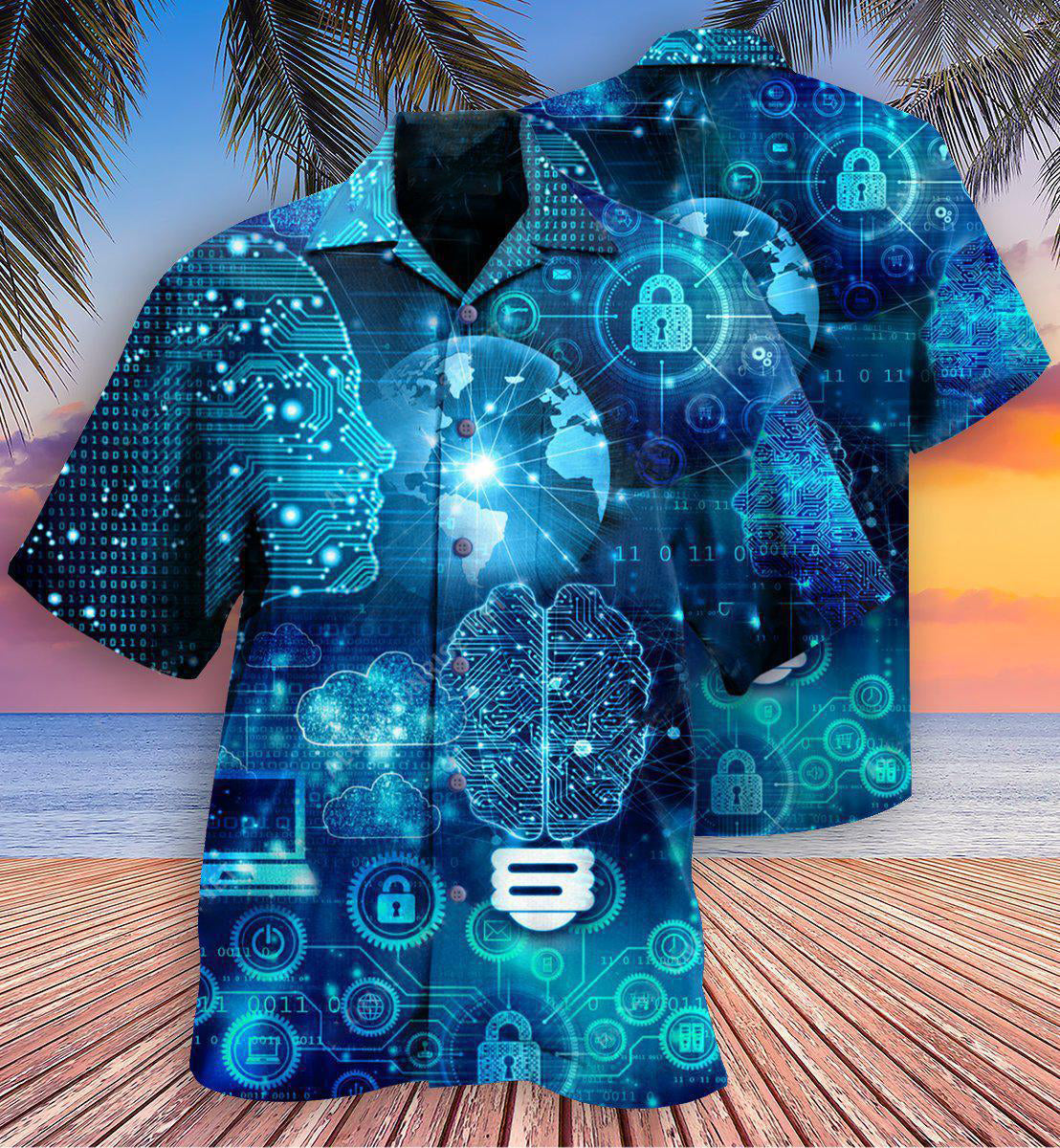 Information Technology Hawaiian Shirt With All Over Print For Vacation Parties Beach Outings And Relaxed Daily Wear