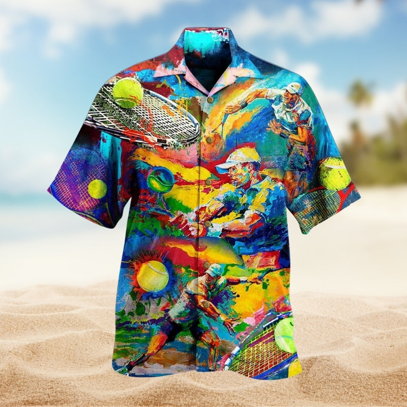 Tennis Creative Pattern Hawaiian Shirt For Resort Trips, Coastal Parties, And Warm Weather Style