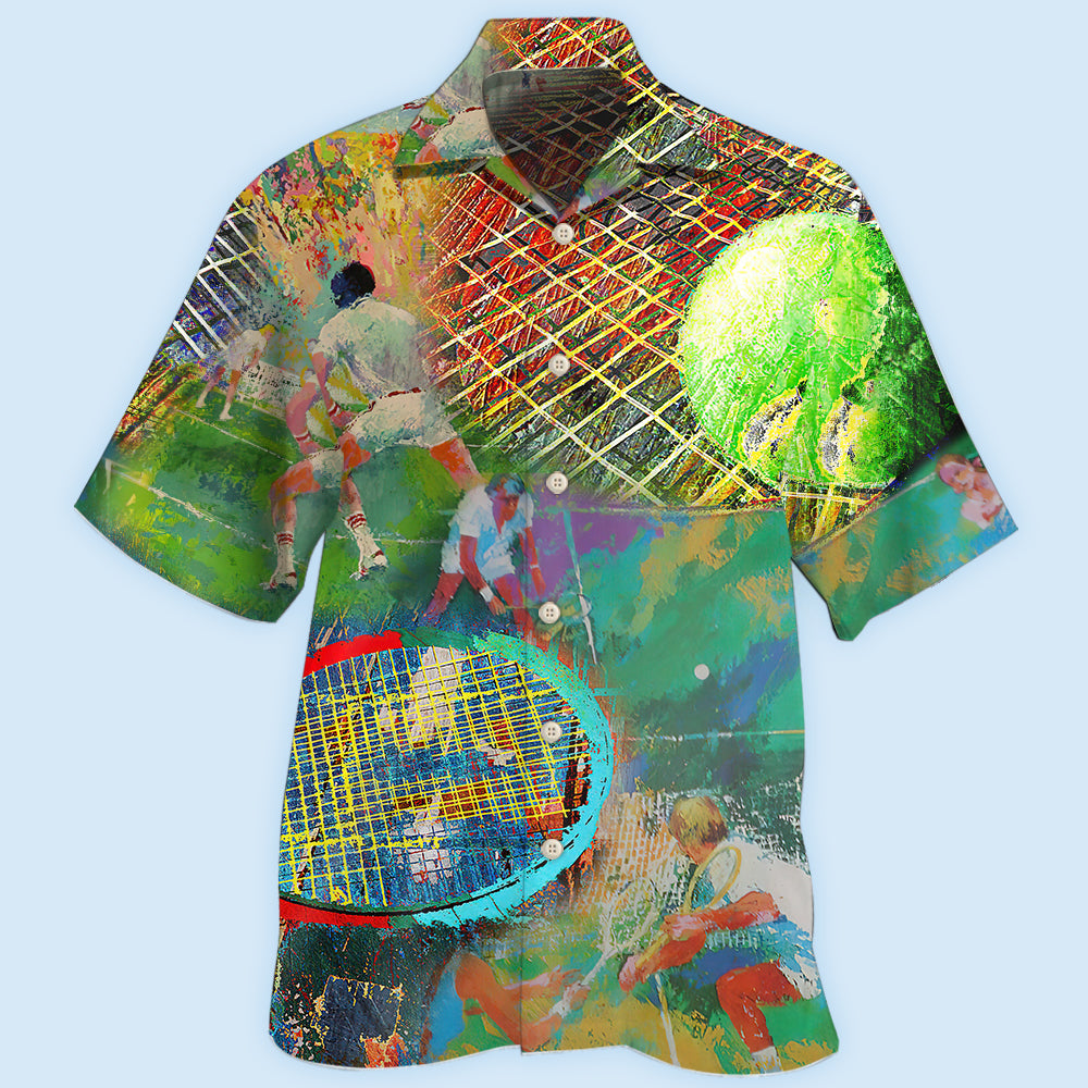 Colorful Tennis Hawaiian Shirt Pattern Detail For Vacation Travel And Daily Wear