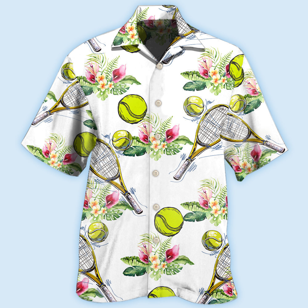 Tropical Floral Tennis Hawaiian Shirt For Poolside Relaxation And Sunny Getaways