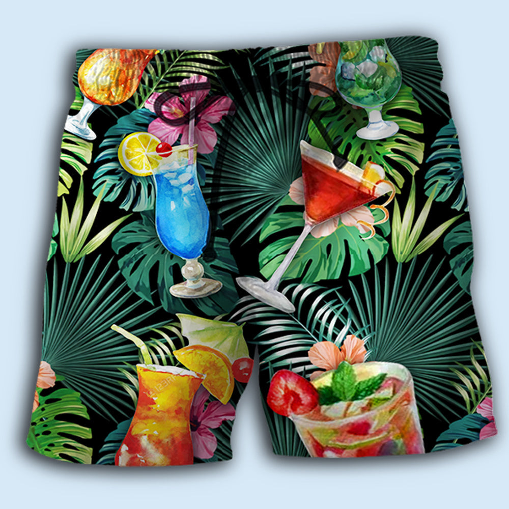 Tequila Cocktail Tropical Leaf Beach Shorts Artwork Detail For Poolside And Ocean Adventures