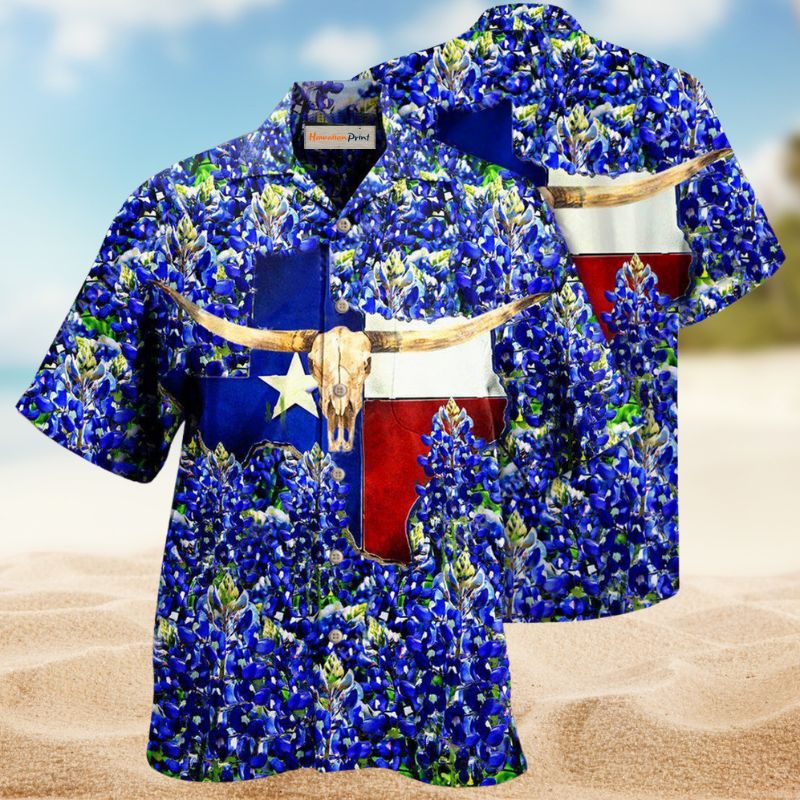 Texas Bluebonnet Hawaiian Shirt For Summer Vacation, Beach Travel, And Casual Wear
