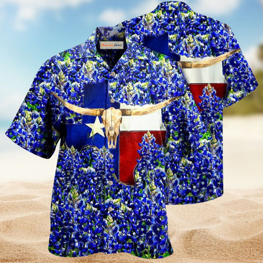Texas Bluebonnet Hawaiian Shirt For Summer Vacation, Beach Travel, And Casual Wear