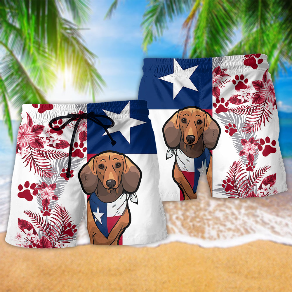 Texas Peace Dachshund Dog Beach Shorts Pattern Detail For Coastal Travel And Casual Outdoor Comfort