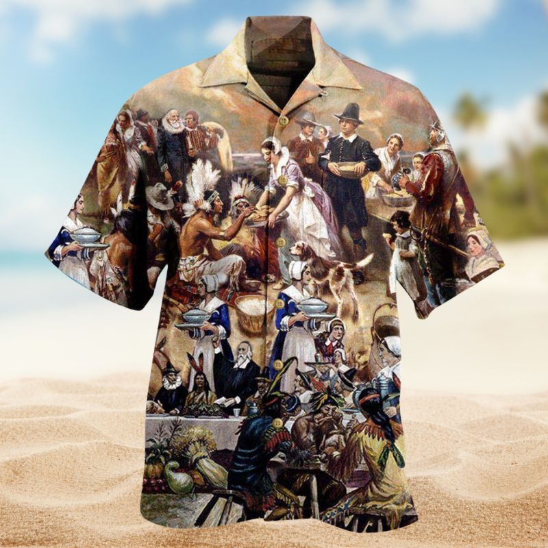 Thanksgiving Creative Pattern Hawaiian Shirt For Summer Vacation, Beach Travel, And Casual Wear