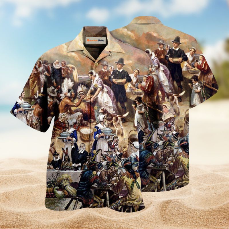 Thanksgiving Creative Pattern Hawaiian Shirt For Summer Vacation, Beach Travel, And Casual Wear