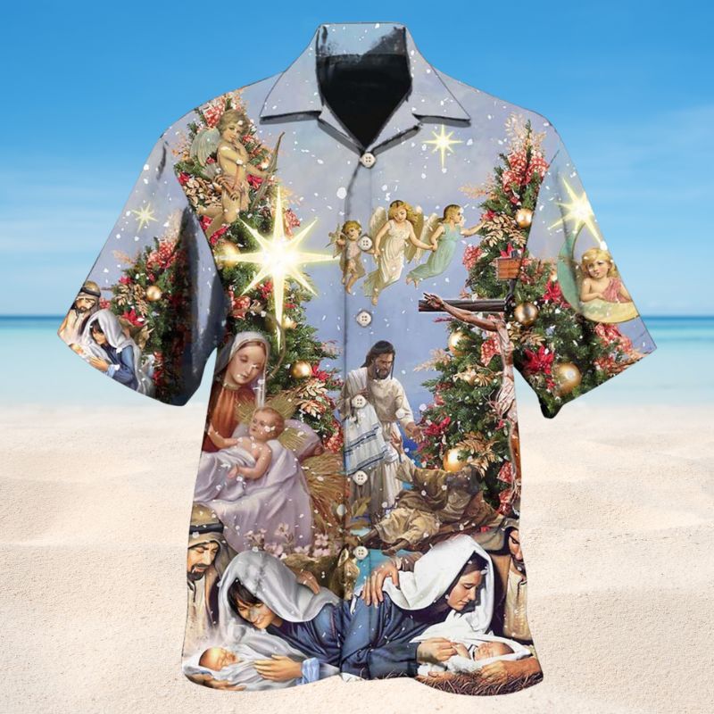 Faith Inspired Graphic Hawaiian Shirt For Tropical Holidays, Outdoor Gatherings, And Everyday Comfort