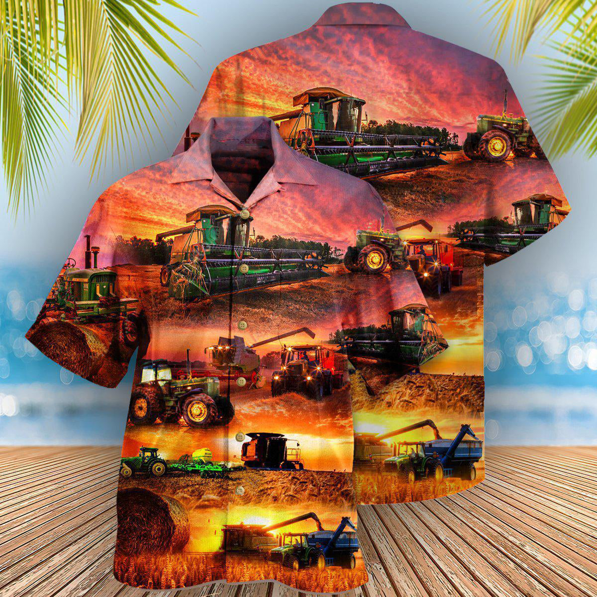 Tractor Farm Harvest Great Plentiful Hawaiian Shirt Pattern Detail For Summer Holidays And Outdoor Fun