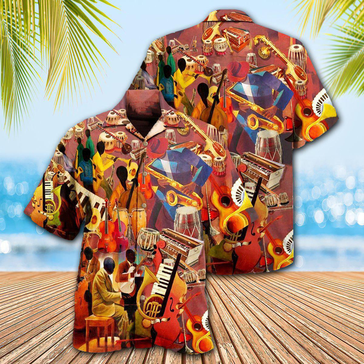 Jazz Melody Hawaiian Shirt Design Detail For Beach Days And Holiday Travel