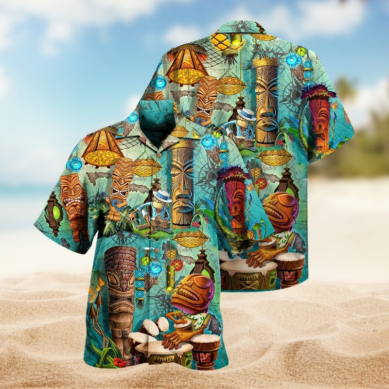 Tiki Bar Open Hawaiian Shirt For Summer Vacation, Beach Travel, And Casual Wear