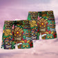 Tropical Tiki Beach Shorts Pattern Detail For Beachside Relaxation And Easygoing Coastal Style