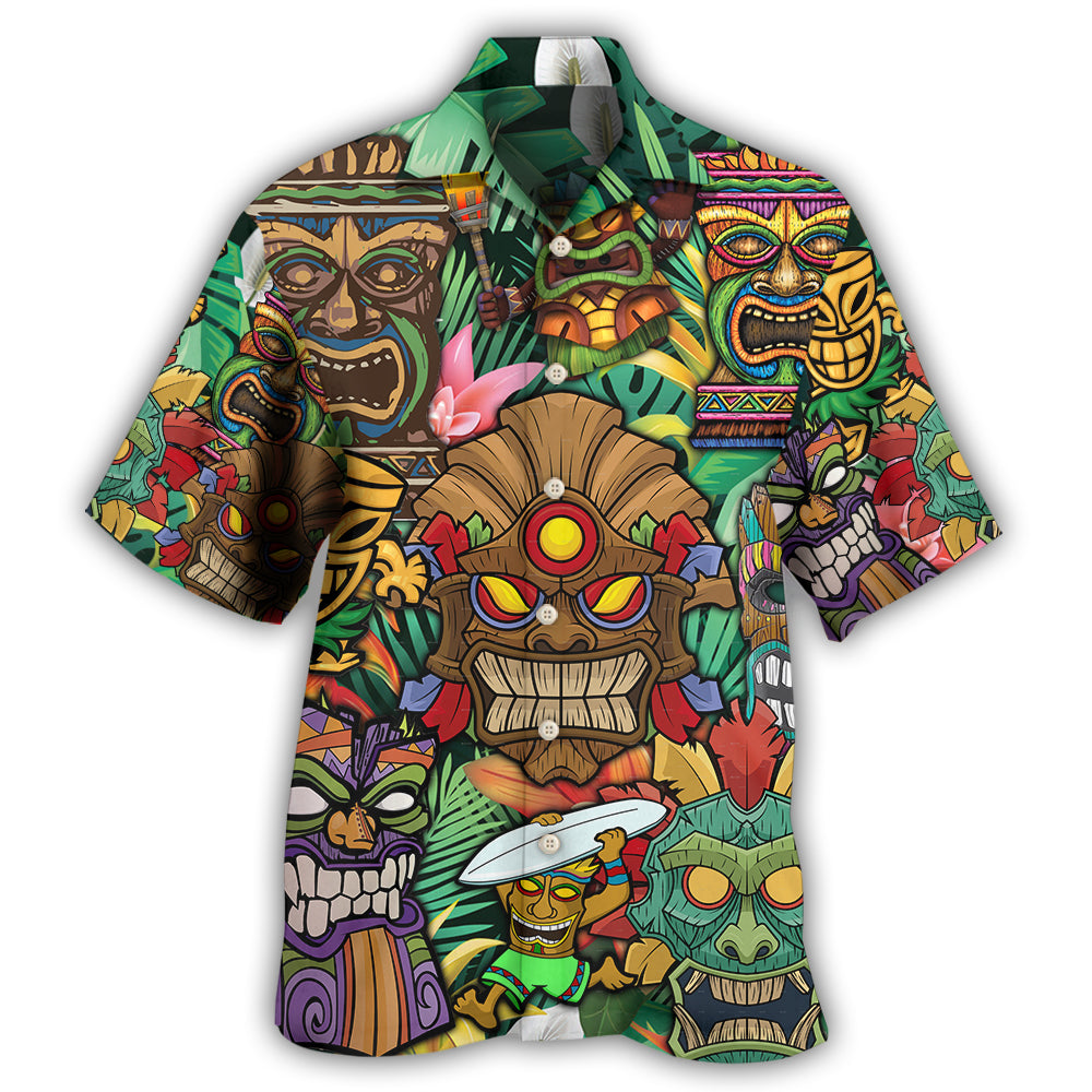 Tropical Island Tiki Hawaiian Shirt For Resort Trips, Coastal Parties, And Warm Weather Style